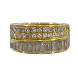 18K Yellow Gold Diamond Ring Incrusted With Baguettes and Round cut Diamonds