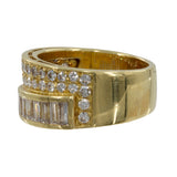 18K Yellow Gold Diamond Ring Incrusted With Baguettes and Round cut Diamonds