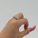 18K Yellow Gold Diamond Ring Incrusted With Baguettes and Round cut Diamonds