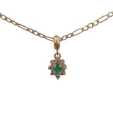 14k Yellow Gold Diamond And Green Stone Pendant