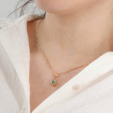 14k Yellow Gold Diamond And Green Stone Pendant