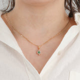 14k Yellow Gold Diamond And Green Stone Pendant