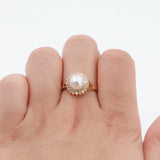 Ladies 14k Yellow Gold Pearl Diamond Statement Ring