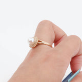 Ladies 14k Yellow Gold Pearl Diamond Statement Ring