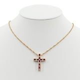 14k 19” Yellow Gold Dual Sided Cross with Ruby, Sapphires, and Diamonds