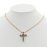 14k 19” Yellow Gold Dual Sided Cross with Ruby, Sapphires, and Diamonds