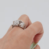 14k White Gold Cross Link Pave Diamond Ring