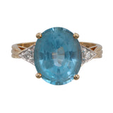 14k Yellow Gold Blue Oval Topaz and Diamond Cocktail Ring