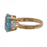 14k Yellow Gold Blue Oval Topaz and Diamond Cocktail Ring