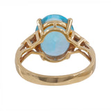 14k Yellow Gold Blue Oval Topaz and Diamond Cocktail Ring