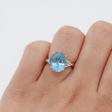 14k Yellow Gold Blue Oval Topaz and Diamond Cocktail Ring