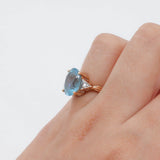 14k Yellow Gold Blue Oval Topaz and Diamond Cocktail Ring