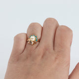 14k Yellow Gold Pearl Turquoise Accented Fashion Ring