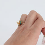 14k Yellow Gold Pearl Turquoise Accented Fashion Ring