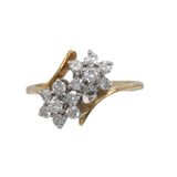 14k Yellow Gold Dual Floral Diamond Cluster Ring