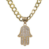 14k Yellow Gold Cubic Zirconia Hamsa Pendant