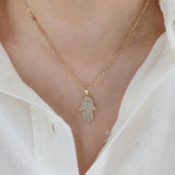 14k Yellow Gold Cubic Zirconia Hamsa Pendant