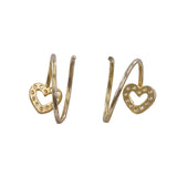 14k Yellow Gold Spiral Heart Earrings with Cubic Zirconia