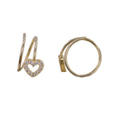 14k Yellow Gold Spiral Heart Earrings with Cubic Zirconia