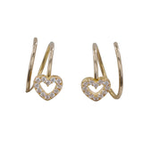 14k Yellow Gold Spiral Heart Earrings with Cubic Zirconia