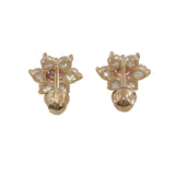 14k Yellow Gold Pink and White Stone Floral Stud Earrings