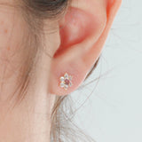 14k Yellow Gold Pink and White Stone Floral Stud Earrings