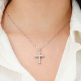 14k White Gold Diamond Cross Pendant