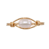 Contemporary 18k Yellow Gold Wire Pearl Ring