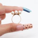 14k Yellow Gold Grid Pearl Cocktail Ring