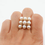 14k Yellow Gold Grid Pearl Cocktail Ring