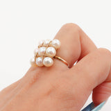 14k Yellow Gold Grid Pearl Cocktail Ring