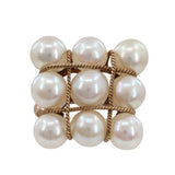 14k Yellow Gold Grid Pearl Cocktail Ring