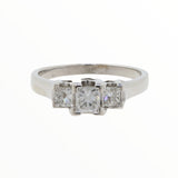 14k White Gold Three-Diamond Princess Cut Engagement Ring