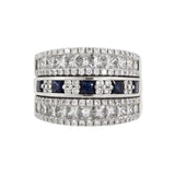 14k White Gold Princess Cut Diamond & Sapphire Channel-Set Triple Band Ring