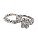 14k White Gold Princess Diamond Cluster Engagement Ring Set