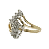 Anillo de oro amarillo de 14 quilates con diamantes redondos y forma de pirámide ondulada en forma de remolino