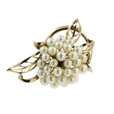 14k Yellow Gold Pearl Cluster Leaf & Vine Motif Brooch