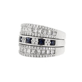 14k White Gold Princess Cut Diamond & Sapphire Channel-Set Triple Band Ring