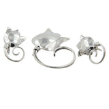 Juego de joyas con broche y pendientes de flor de tulipán de plata de ley 925