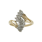 Anillo de oro amarillo de 14 quilates con diamantes redondos y forma de pirámide ondulada en forma de remolino