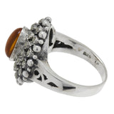 925 Sterling Silver Orange Amber & Marcasite Ring