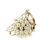 14k Yellow Gold Pearl Cluster Leaf & Vine Motif Brooch