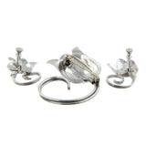 Juego de joyas con broche y pendientes de flor de tulipán de plata de ley 925