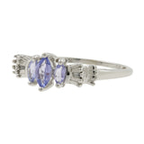 10K White Gold Marquise-Cut Glass & Diamond Three-Stone Band Ring