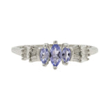 10K White Gold Marquise-Cut Glass & Diamond Three-Stone Band Ring