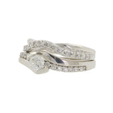 Diamante solitario de oro blanco de 14 quilates para mujer con anillo de compromiso y alianza de boda acentuados
