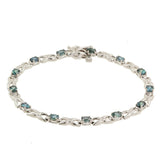 14k White Gold Bluish Green Tourmaline & Round Diamond Ribbon Tennis Bracelet