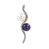Colgante de oro blanco de 14 quilates con perlas blancas y moradas y diamantes que fluyen S, 1,5 pulgadas