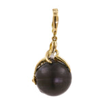 14k Yellow Gold Black Pearl & Diamond Flower Branch Pendant