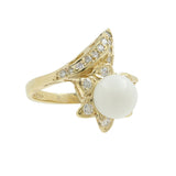 14K Yellow Gold White Sphere Diamond Flower Ring